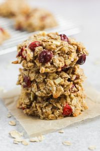 side view of 3 stacked cranberry apple breakfast cookies