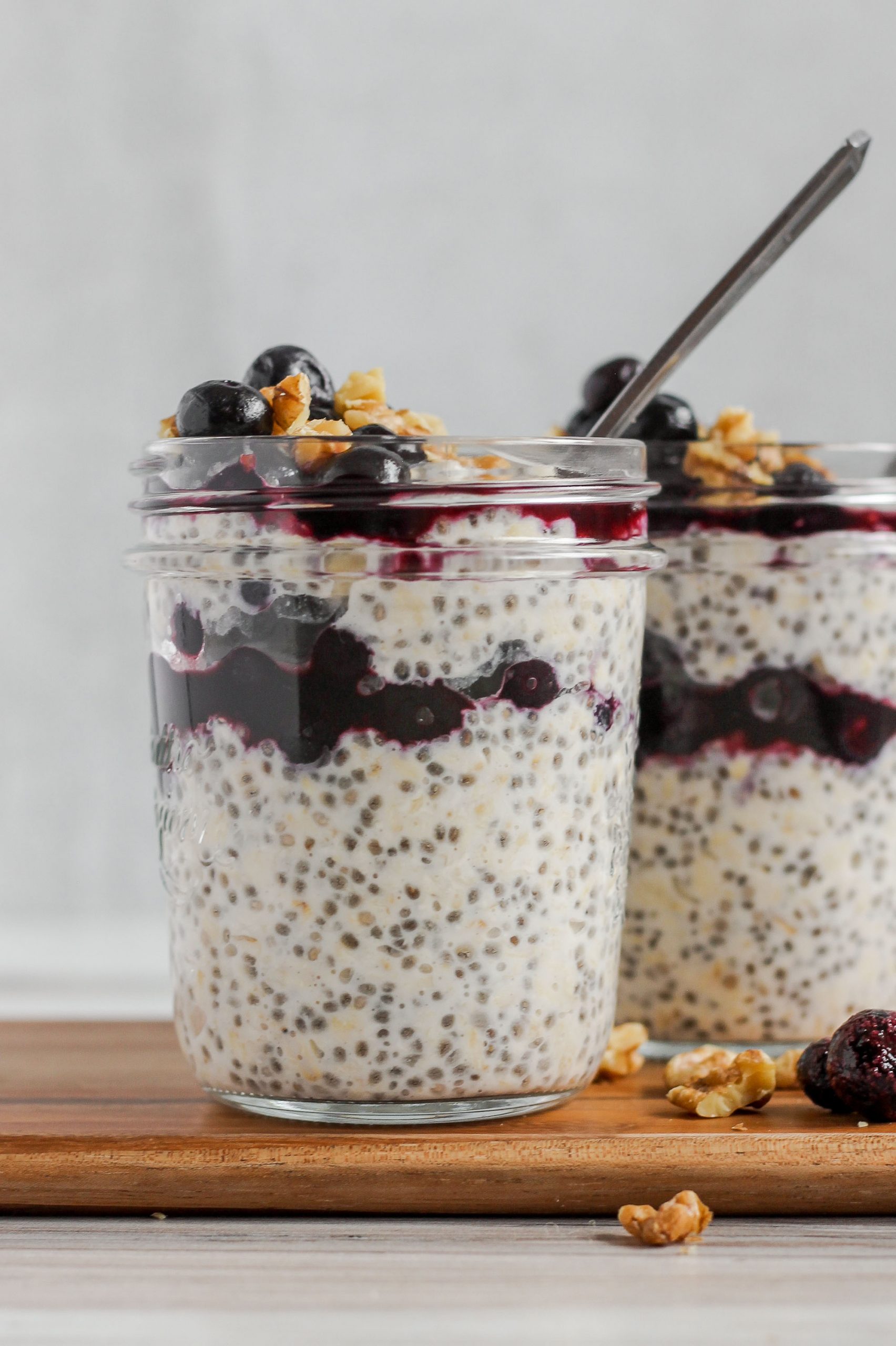 blueberry chia overnight oats in mason jar