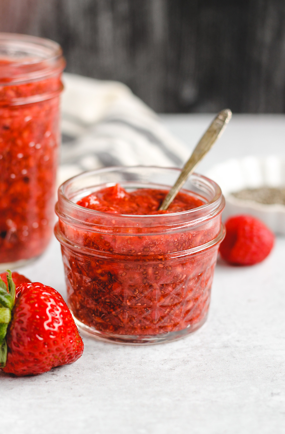 chia seed jam in a small mason jar