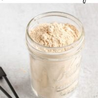 powdered coconut sugar in a mason jar with text overlay for Pinterest