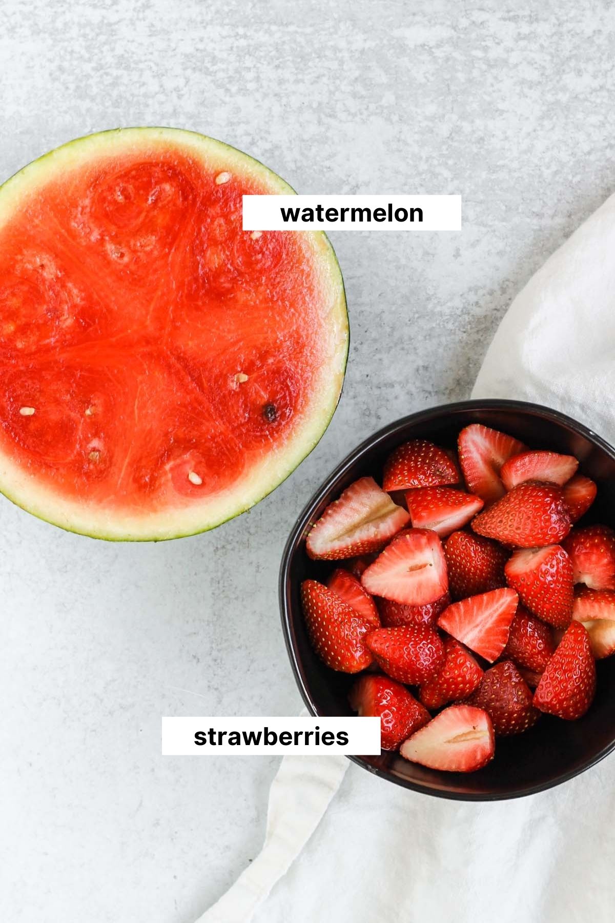labeled ingredients for strawberry watermelon popsicles