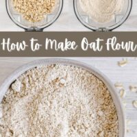 3 images showing process for making oat flour with text overlay for Pinterest