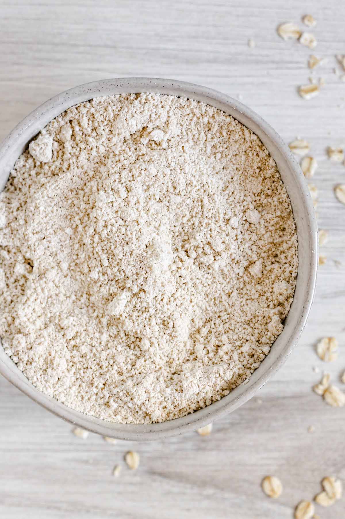 oat flour in a small ceramic bowl