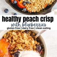 Pinterest pin for healthy peach crisp with blueberries