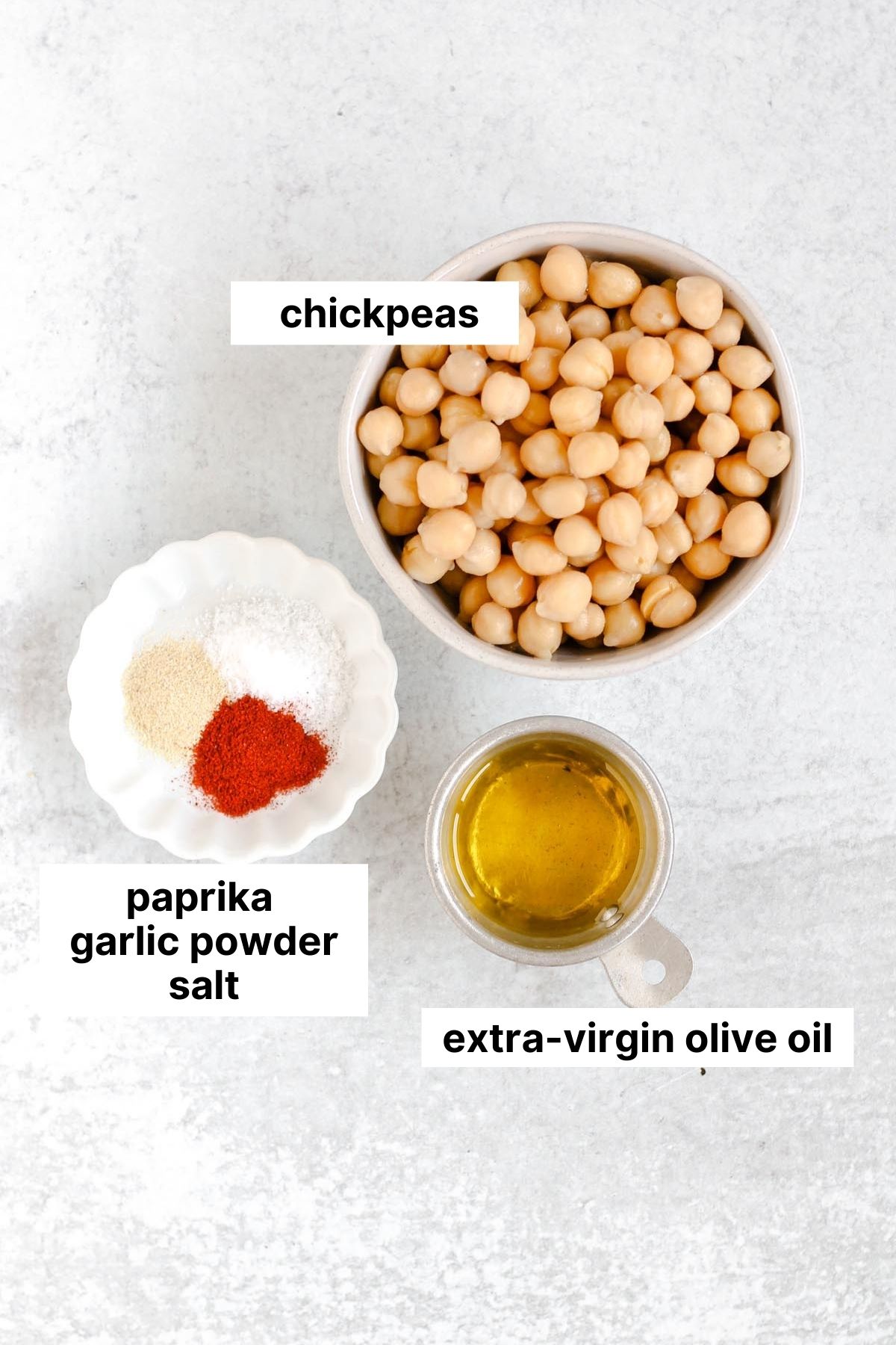 Labeled ingredients for roasted chickpeas. 