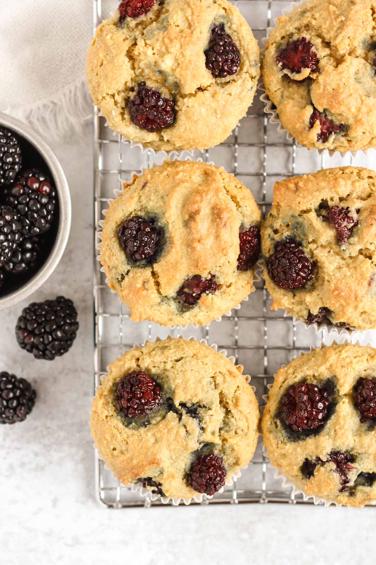 Close up of almond flour blackberry muffins.