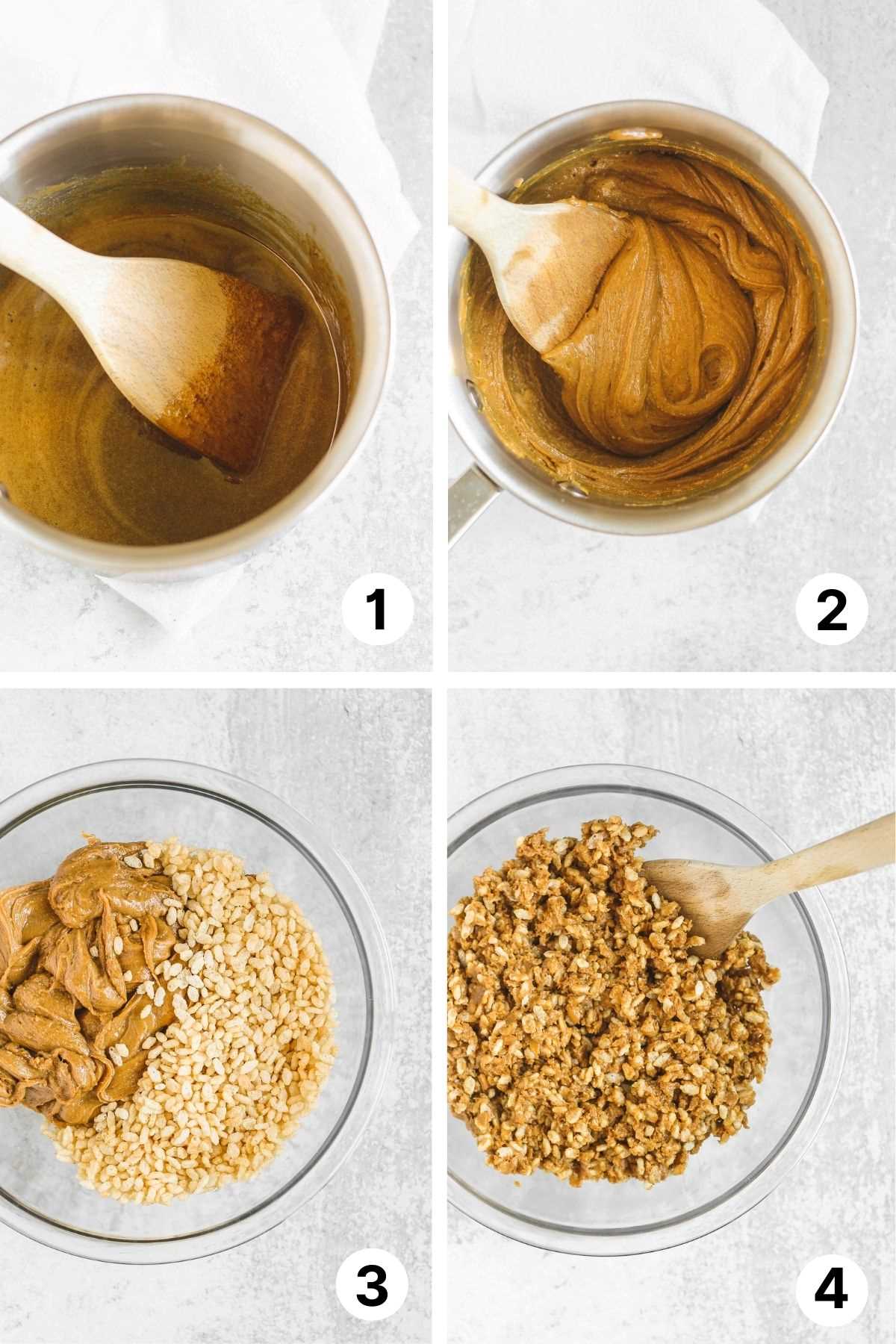 Process shots for making scotcheroo bars.