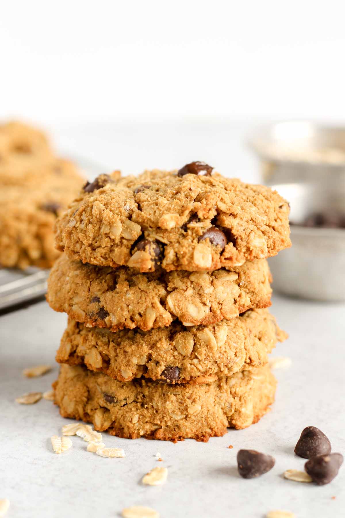 Oatmeal coconut flour cookies stacked 4 high.