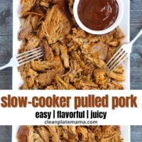 Pulled pork with text overlay "slow-cooker pulled pork."