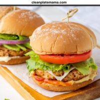 Turkey burgers on buns with text overlay "best turkey burgers in the air fryer."