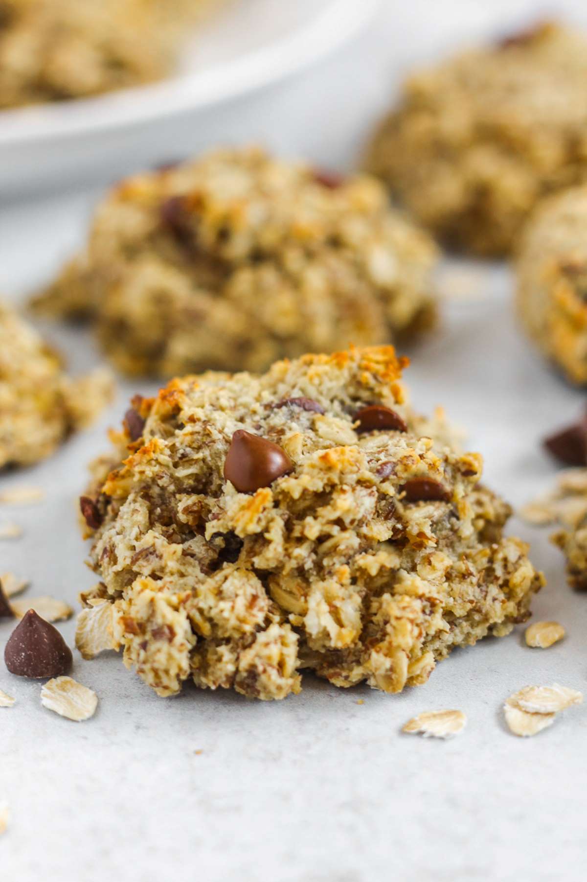 Close-up of a breakfast cookie with chocolate chips.