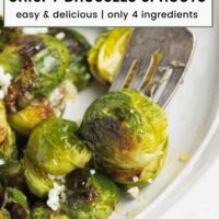 Pinterest pin for Brussels sprouts with goat cheese and honey.
