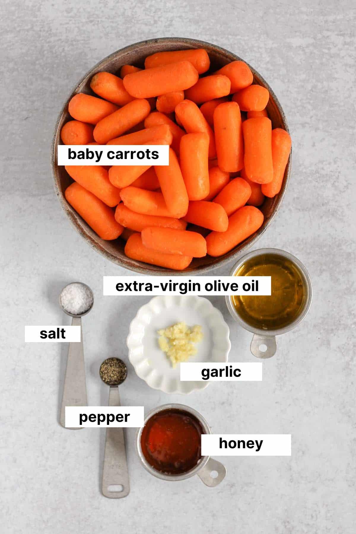 Labeled ingredients for air fried baby carrots.