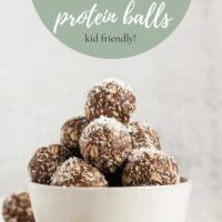 Pinterest pin for chocolate coconut peanut butter balls.