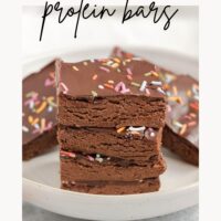 Pinterest pin for chocolate protein bars with text overlay "homemade chocolate protein bars."