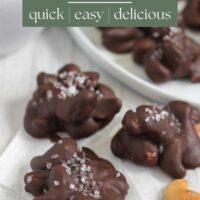 Pinterest pin for chocolate covered cashews.