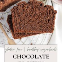 Pinterest pin for chocolate protein banana bread with text overlay.