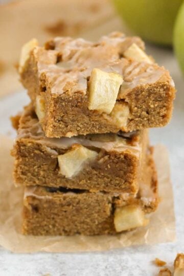 Apple blondies stacked 3 high.