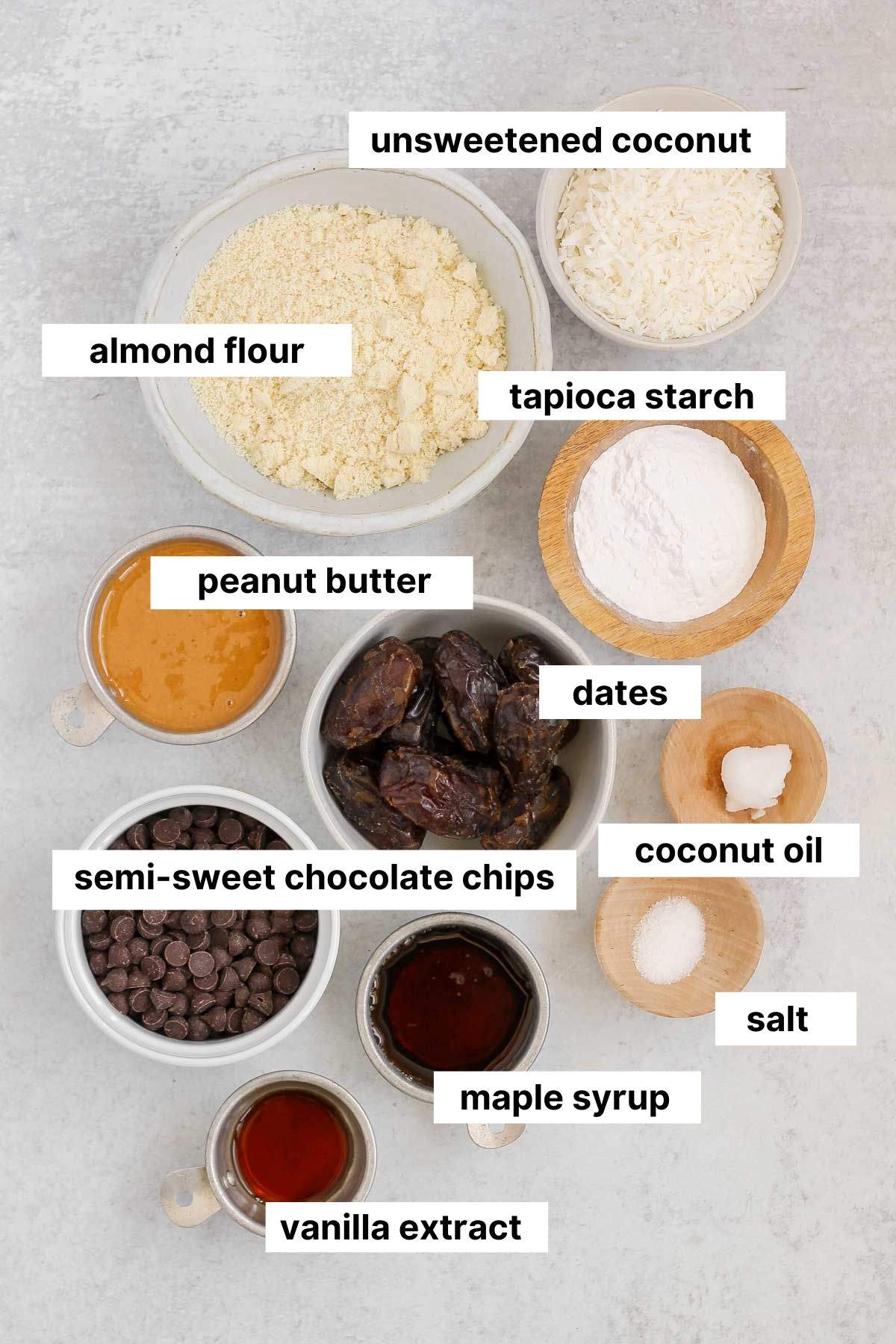 Labeled ingredients for healthy Samoa cookies.