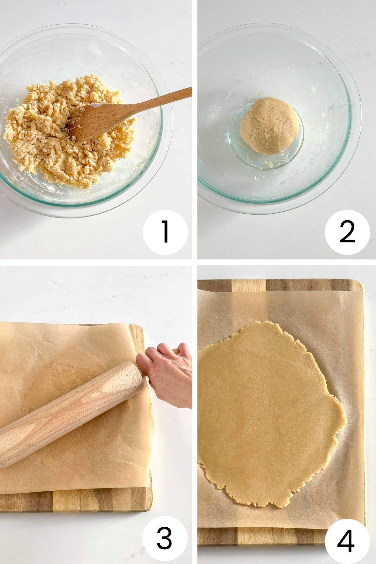 4 quadrant process shots for making homemade Samoa cookies - steps 1, 2, 3, 4.