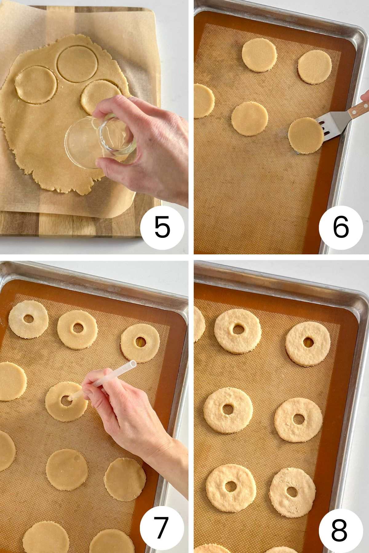 4 quadrant process shots for making homemade Samoa cookies - steps 5, 6, 7, 8.