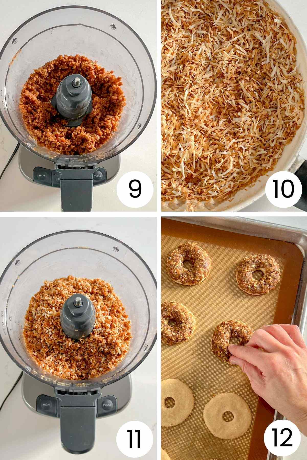 4 quadrant process shots for making homemade Samoa cookies - steps 9, 10, 11, 12.