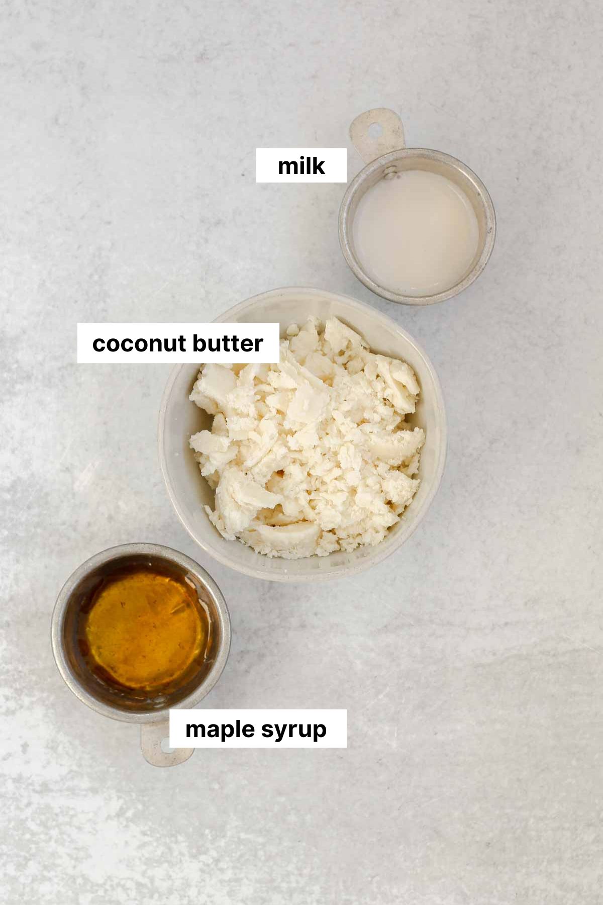 Labeled ingredients for coconut butter glaze.