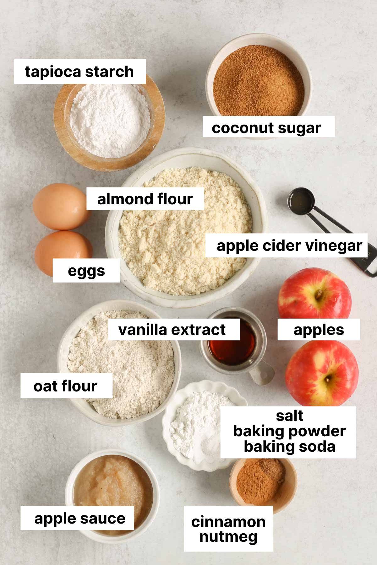 Labeled ingredients for healthy apple bread.
