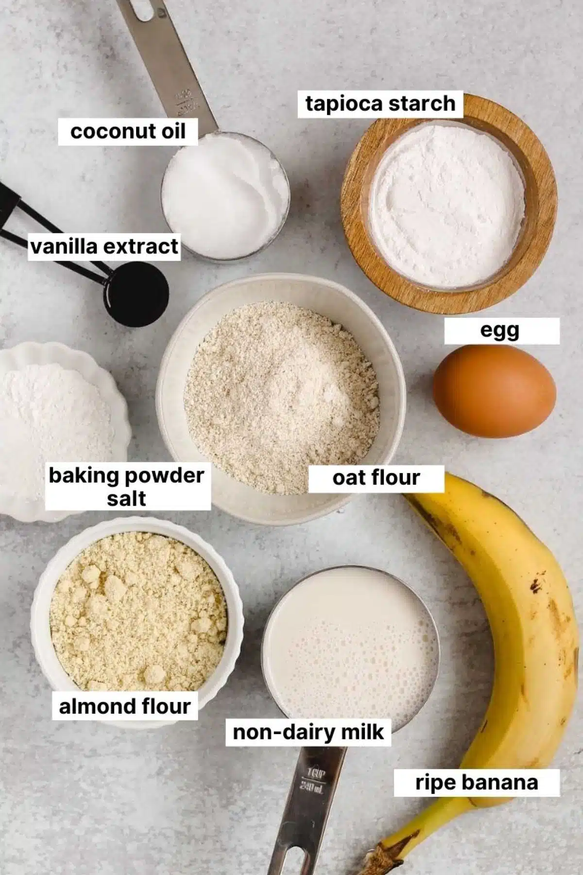 Labeled ingredients for gluten-free dairy-free waffles.