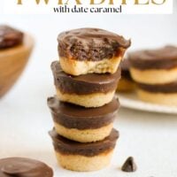 Pinterest pin for healthy vegan Twix bites.