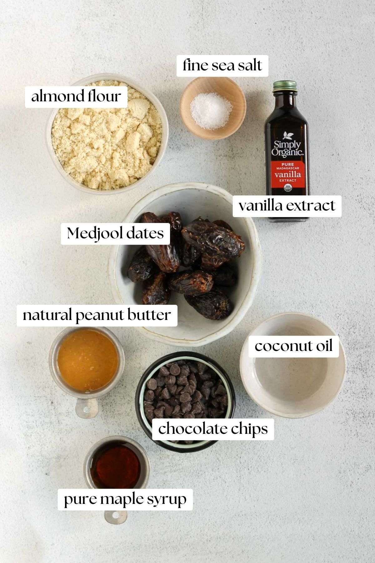 Labeled ingredients for vegan Twix bites.