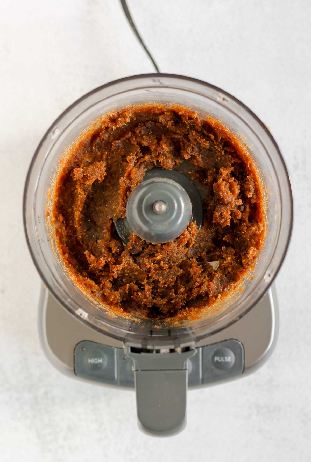 Blended dates caramel in a food processor.